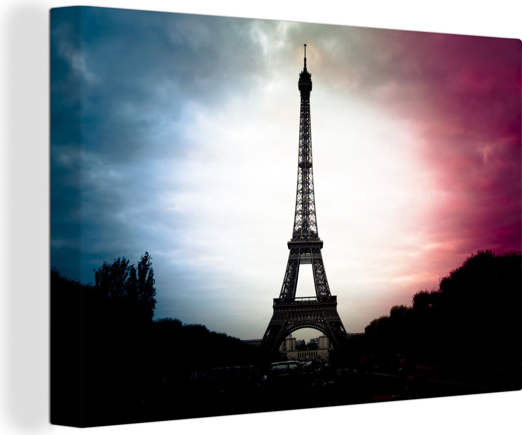 OneMillionCanvasses - Leinwandbilder - 140x90 cm, Der Eiffelturm und die französische Flagge am Himmel, Wandbilder Kunstdruck Wanddekoration - F...