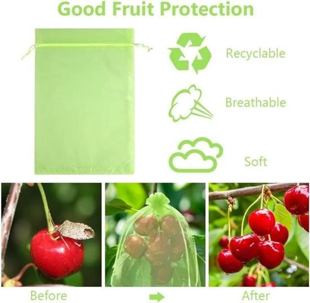 Sacchetti di protezione per l'uva, sacchetti di organza, 20 x 30 cm, 100 pezzi Sacchetti di protezione per la frutta, sacchetti di protezione per l'uva, contro vespe, uccelli e altri parassiti (verde)