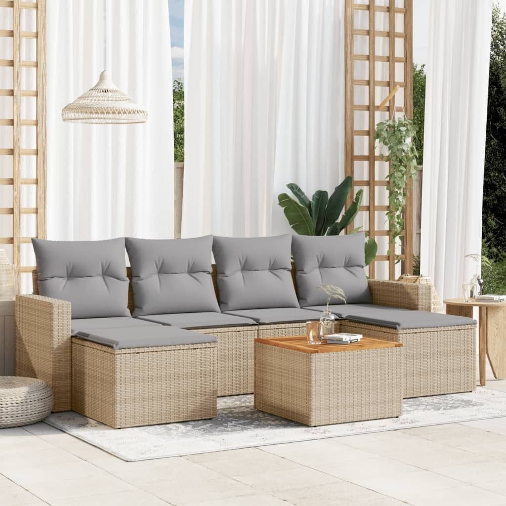 CLORIS 7-tlg. Garten-Sofagarnitur - mit Kissen - Beige Poly Rattan - Gartenstühle LL0000256659