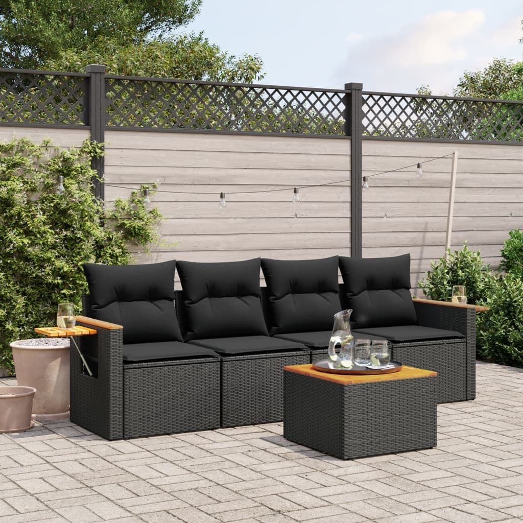 Maison Exclusive - 5-tlg. Garten-Sofagarnitur mit Kissen Schwarz Poly Rattan