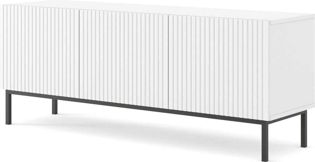 FURNLUX Tv-ständer Ravenna B Weiss Und Schwarz 150cm / Hauptfarbe: Weiß / Abmessungen: 150 x 58 x 42 cm