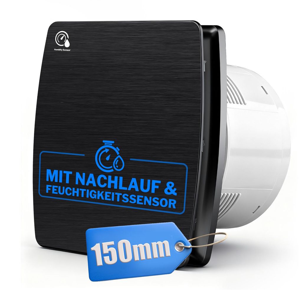 6"/18W Wandventilator 240m³/h Abluftventilator mit Nachlauf 35db 30s-30min, Badlüfter Verzögerung Entfeuchtung Lüftung für Bad Küche Garage L...