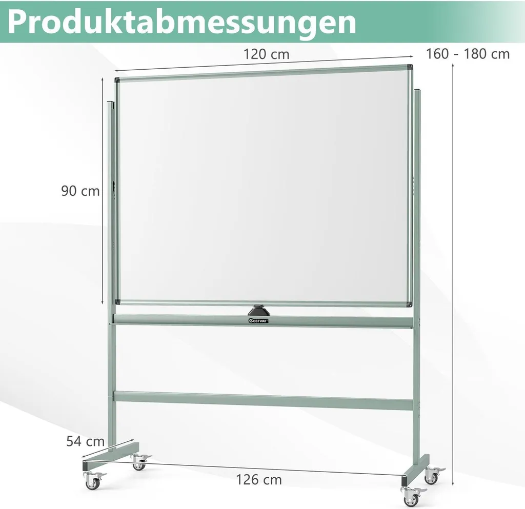 Tableau blanc magnétique réglable et rotatif avec surface effaçable