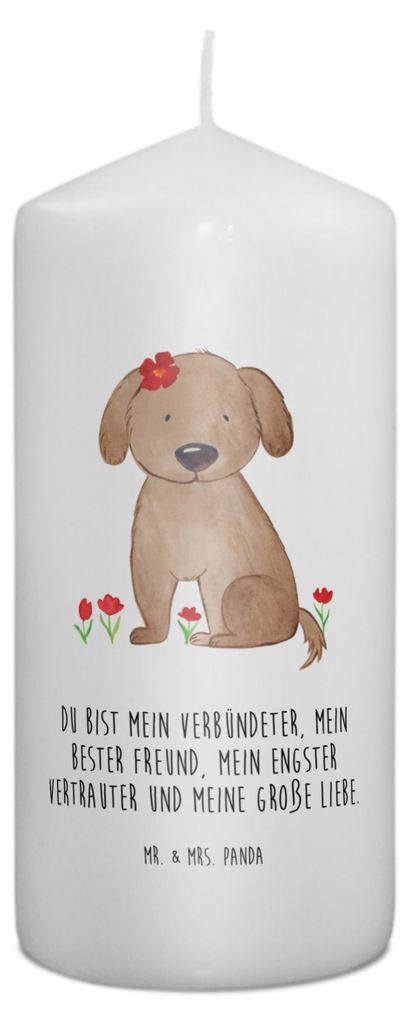 Mr. & Mrs. Panda Kerze Hund Dame 15 x 7 cm - Weiß - Geschenk, Verliebt, Niedlich, Liebenswert, Stumpenkerze, Hunde, Bedruckte, Erinnerungslicht, L...