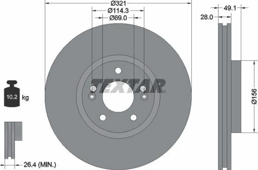 Disque de frein TEXTAR 92166005 pour Santa Fe et Sorento OE 517122B700