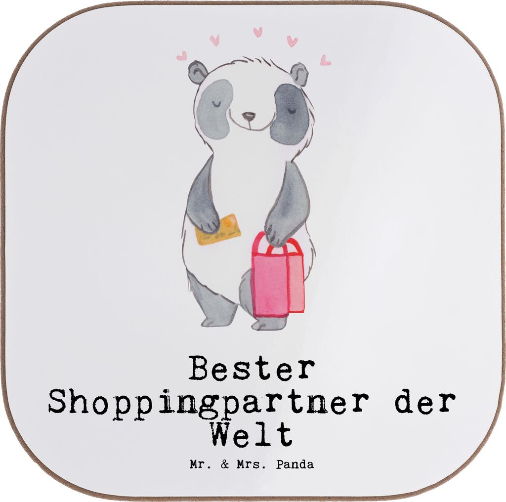 Mr. & Mrs. Panda Untersetzer für Gläser Panda Bester Shoppingpartner der Welt - Weiß - Geschenk, Tassenuntersetzer, gläseruntersetzer, Queen, T...