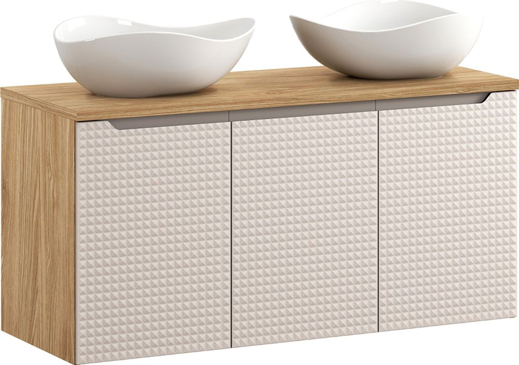 Waschtisch 120 cm in Eiche mit beige, LONDON-56-BEIGE, mit Waschbecken