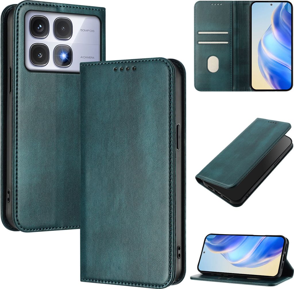 Handyhülle für Xiaomi Redmi K70 Ultra, Vintage Leder RFID Schutz Kartenfach Standfunktion Magnetische Klapphülle Grün