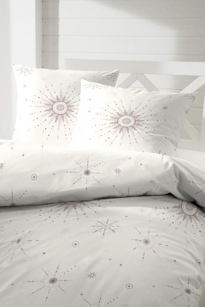 135x200 cm Mako-Satin-Bettwäsche Sterne Weiß / Mehrfarbig 243216-077 | 1