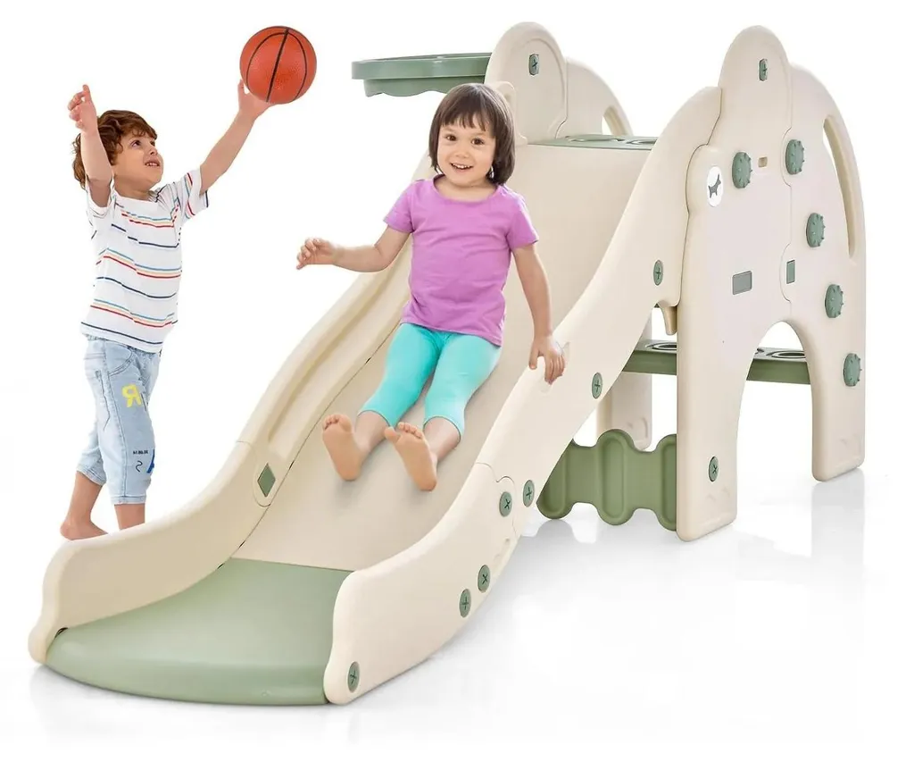 Toboggan Éléphant Blanc avec Tunnel de Jeu et Basket-ball - Set 4 en 1 Enfant