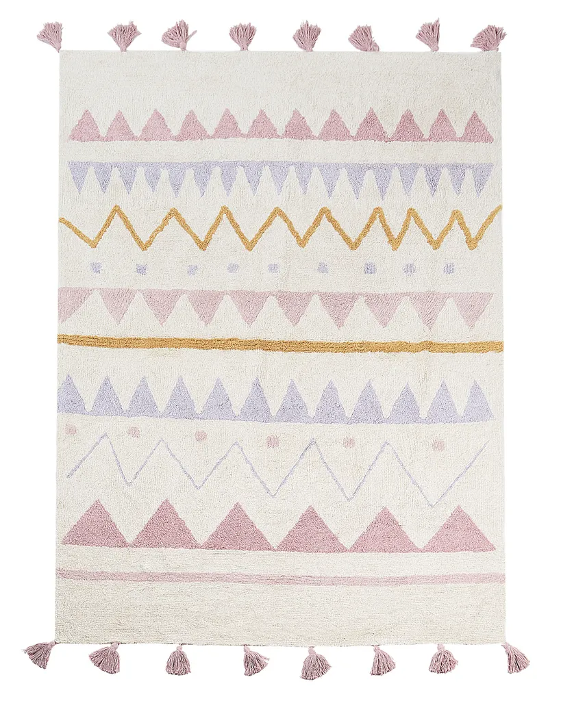 Tapis en coton enfants Zaysan Lumarko 140x200 cm Beige et Rose