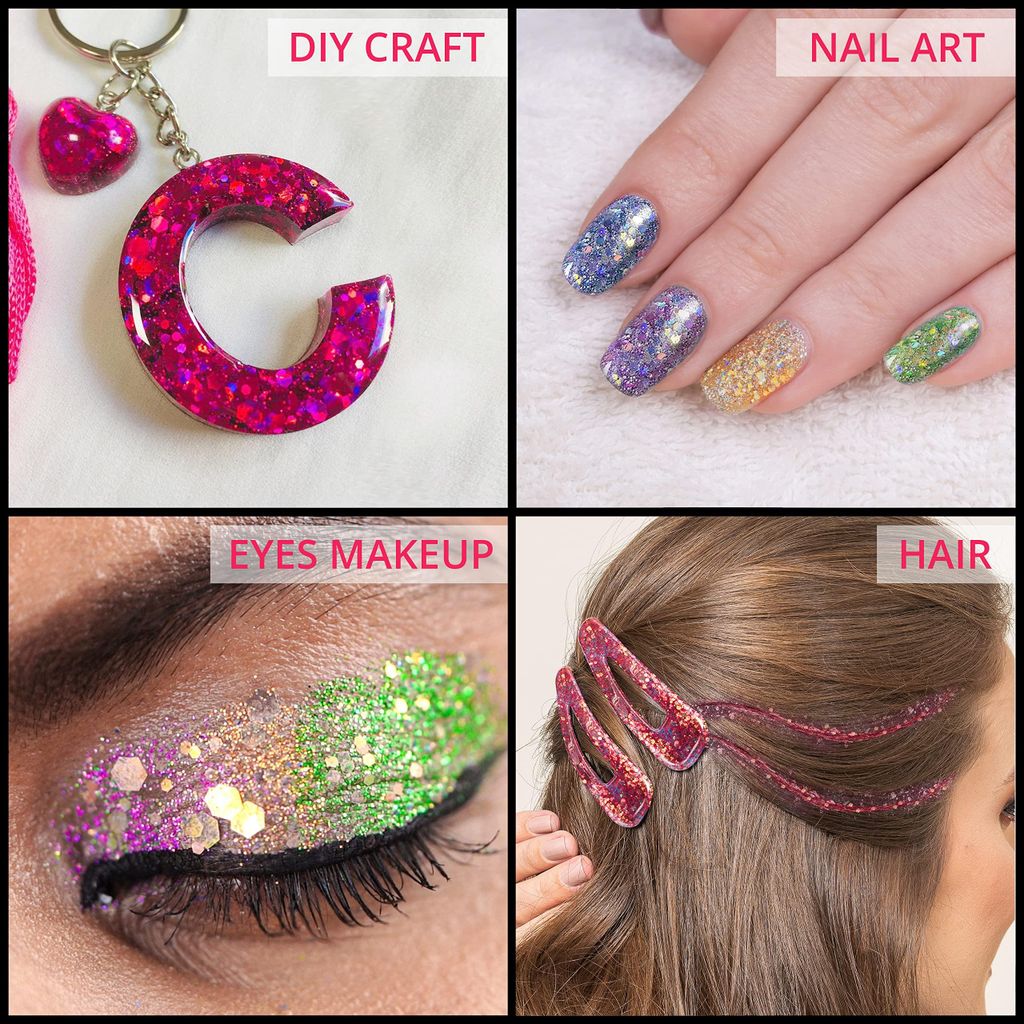 Glitzerpulver Set 4 Farben - Für Basteln, Gesichtsschminke & Dekoration