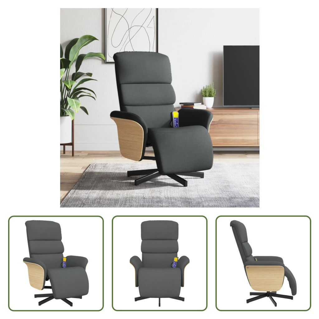 The Living Store Massagesessel mit Fußteil Dunkelgrau Stoff