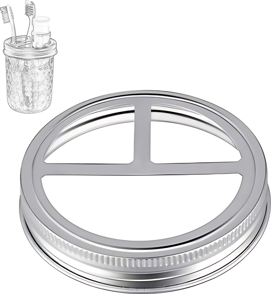 1 Ersatzdeckel fuer Einmachglas-Zahnbuerstenhalter fuer 3-Zoll-Einmachglaeser mit 3 Faechern, multifunktionaler Glasdeckel aus Edelstahl zur Aufbew...