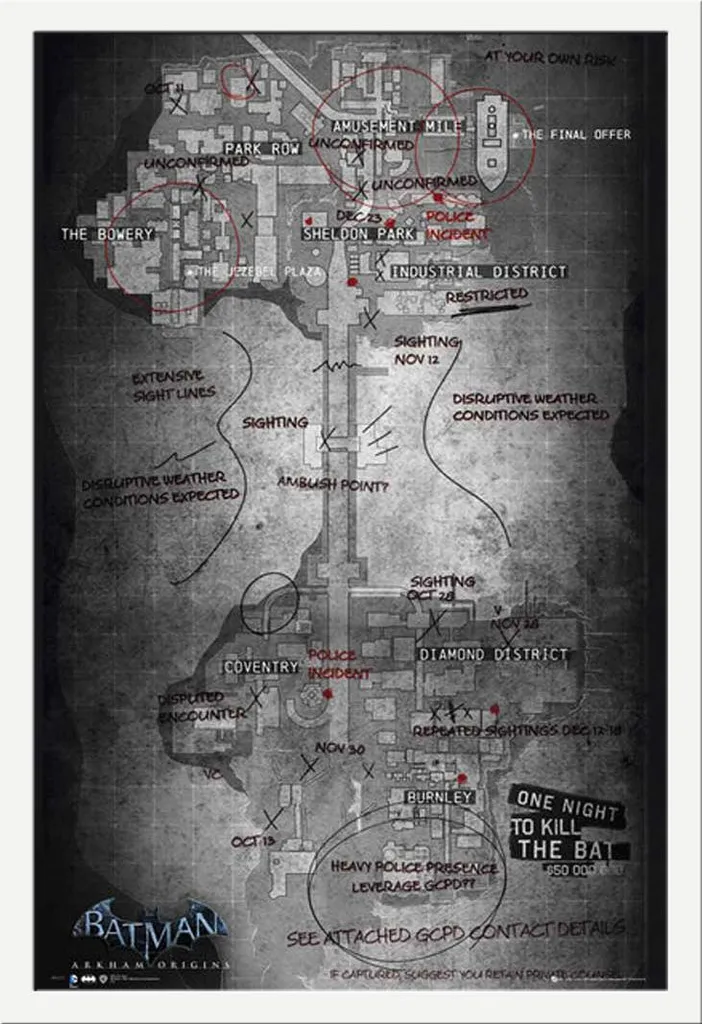 Batman Arkham Origins Mappa Poster + Cornice Shinsuke MDF Bianca 61x91 - 1