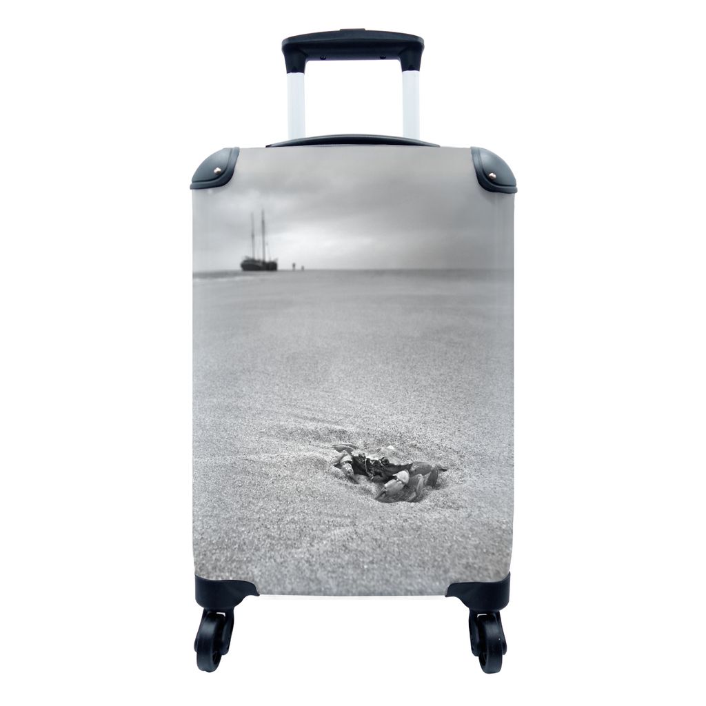 MuchoWow Koffer Handgepäck Trolley Rollkoffer Kleine Reisekoffer mit 4 Rollen - Eine Krabbe am Strand der niederländischen Insel Terschelling -...