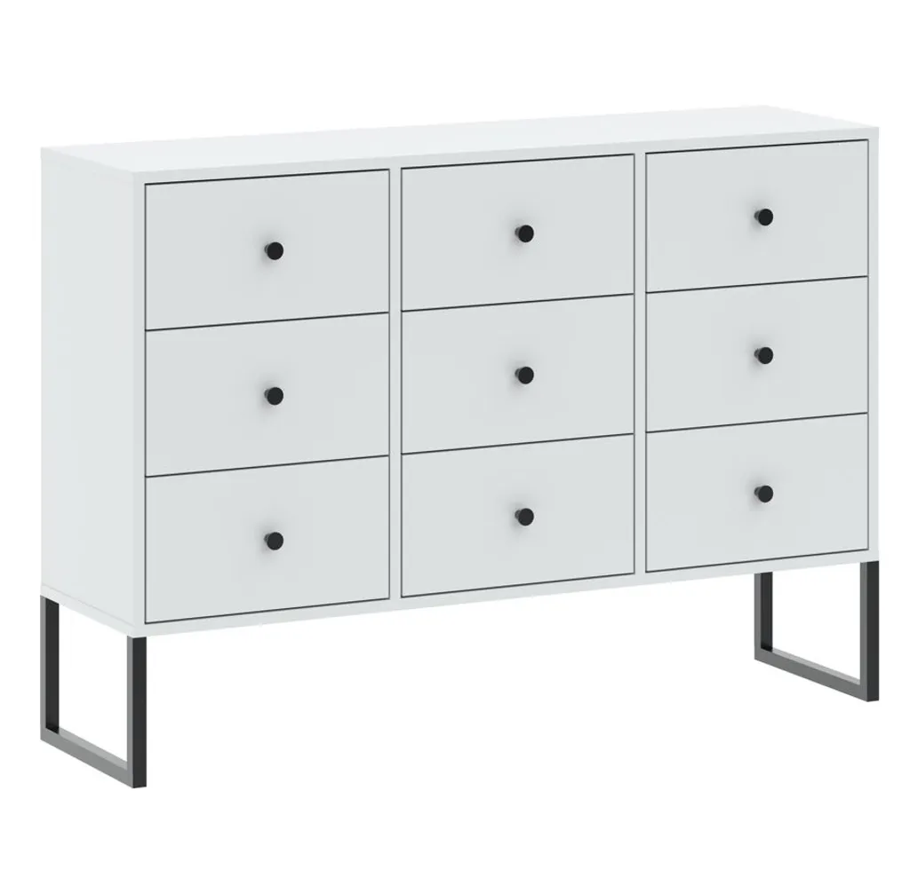Commode SANGER blanche 4 tiroirs avec système de fermeture douce et fluide