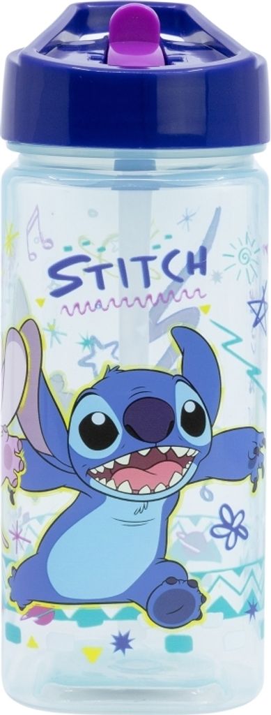 STITCH Sport-Trinkflasche für Kinder 510 ml mit Strohhalm, Griff, Druckknopf, auslaufsicher, BPA-frei