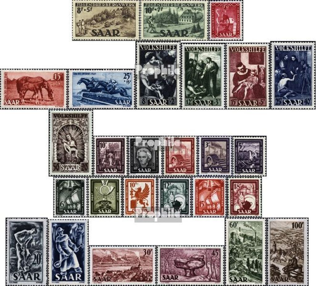 Briefmarken Saarland 1949 Mi 262-288 (kompl.Ausg.) Jahrgang 1949 komplett postfrisch Jugendherbergwerk