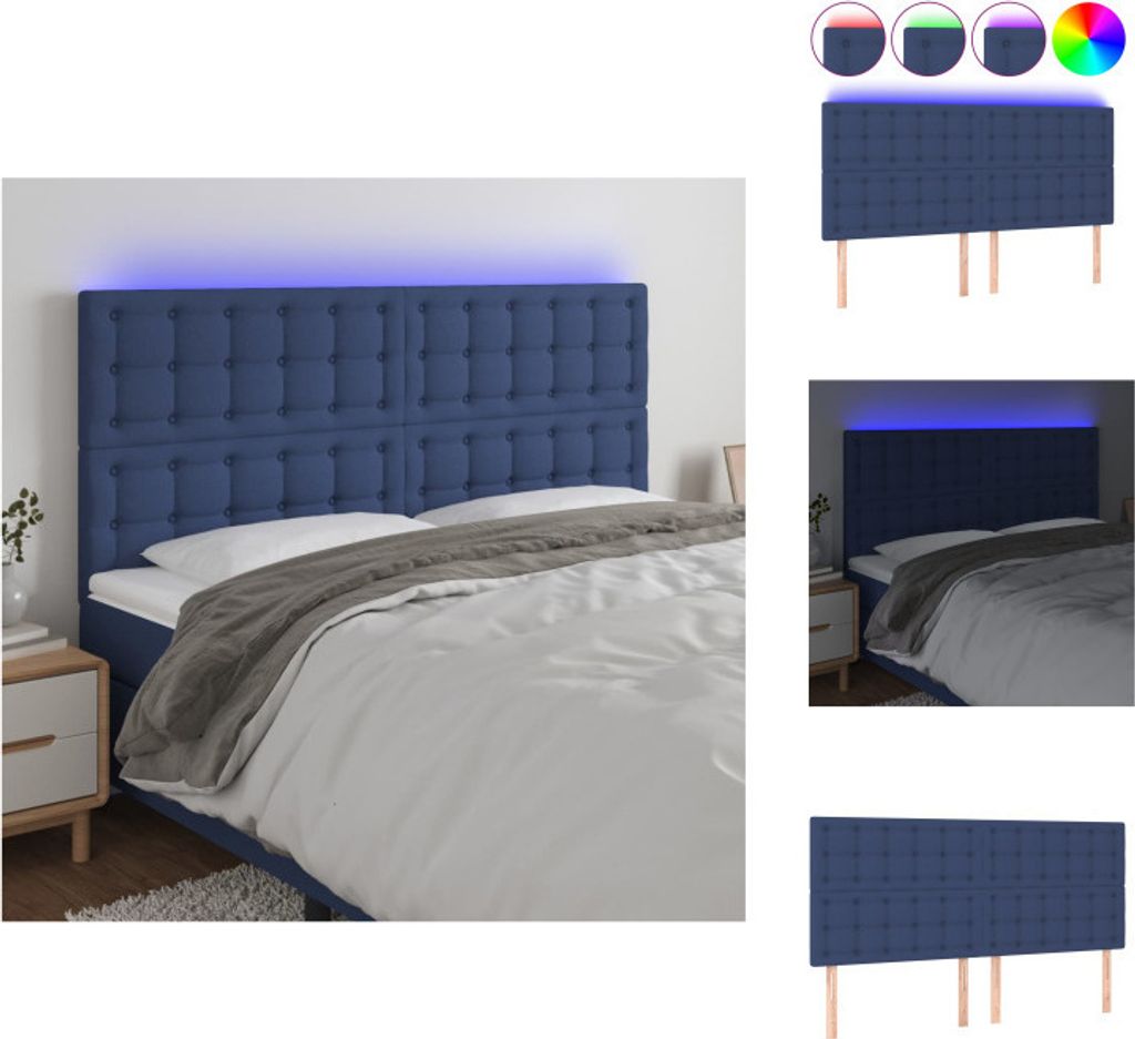 vidaXL LED Kopfteil Blau 200x5x118/128 cm Stoff - Kopf- & Fußenden