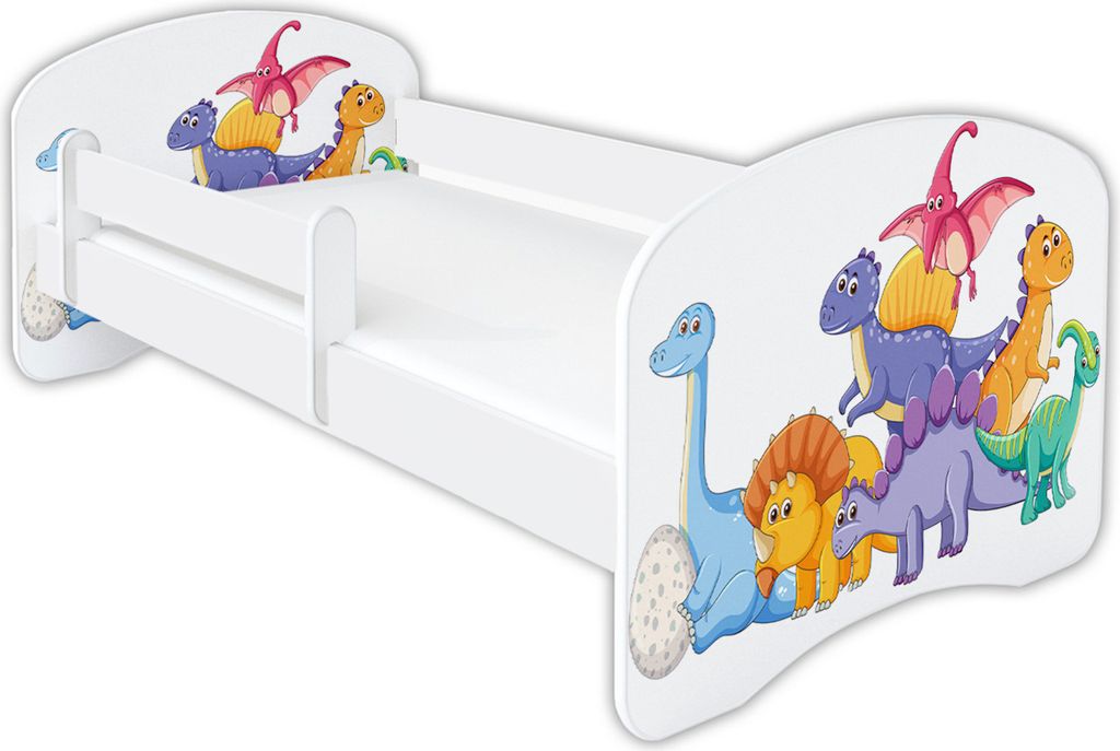 Dinosaurier, Kinderbett Babybett mit Matratze 70x140, 80x160, 80x180cm, Bettgröße:160 x 80 cm, Mit Schublade:Ohne Schublade, Muster :03