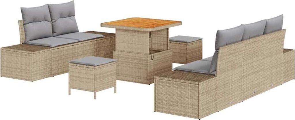 Gartensofa-set mit Kissen mit Speicher 8 pcs Beige Poly Rattan