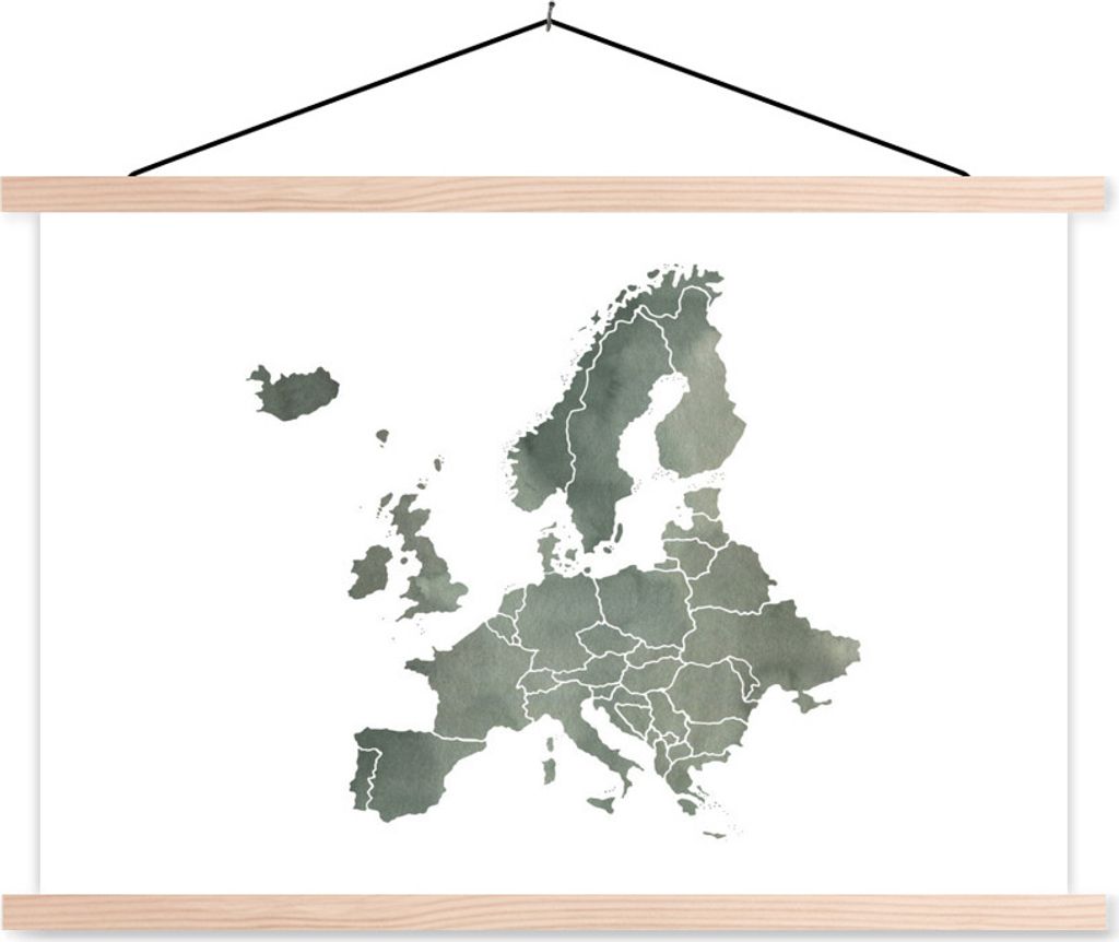 MuchoWow Textilposter Karte von Europa - Aquarell - Grau 60x40 cm mit holzfarbenen Rahmen - Bilder