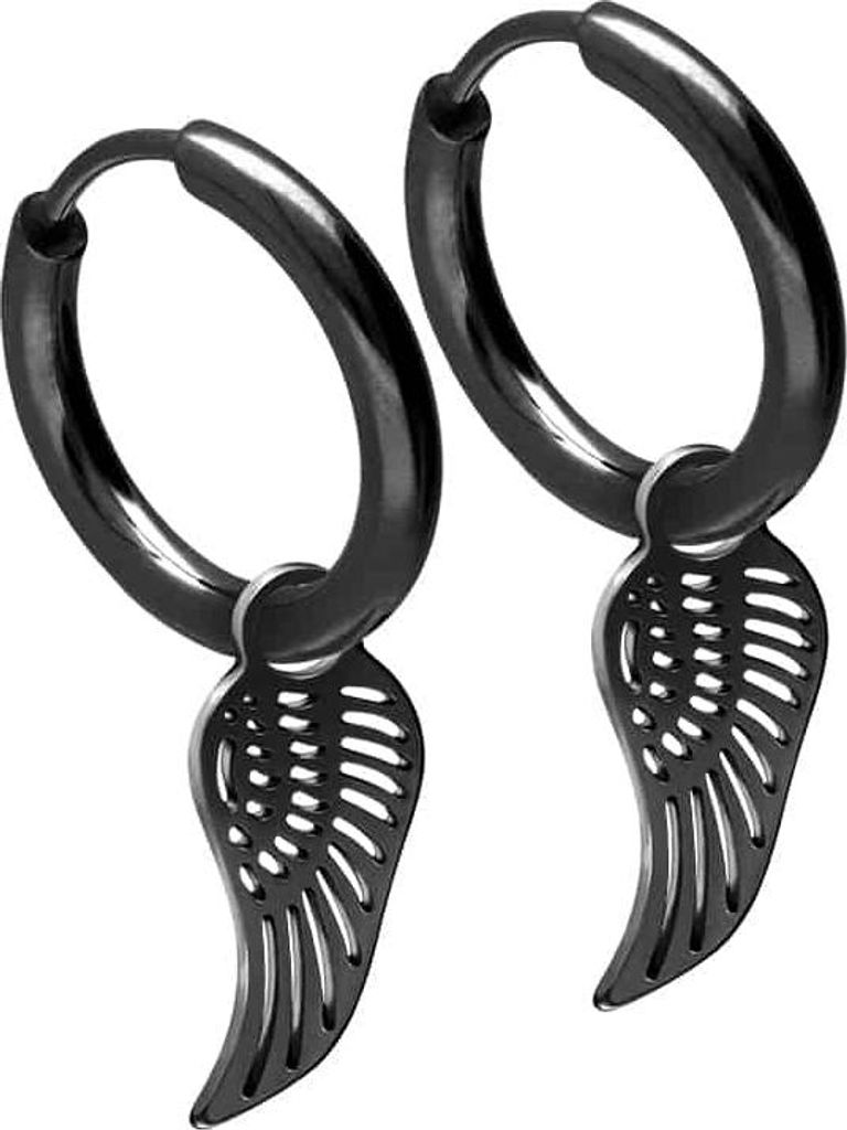 Chirurgenstahl Ohrclicker Creolen FLÜGEL Schwarz Innendurchmesser: 10mm + Designstärke: 2mm