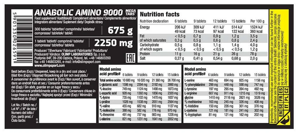 Anabolic Amino 9000 Mega Tabs 300 comprimés - Acides aminés complets - 2