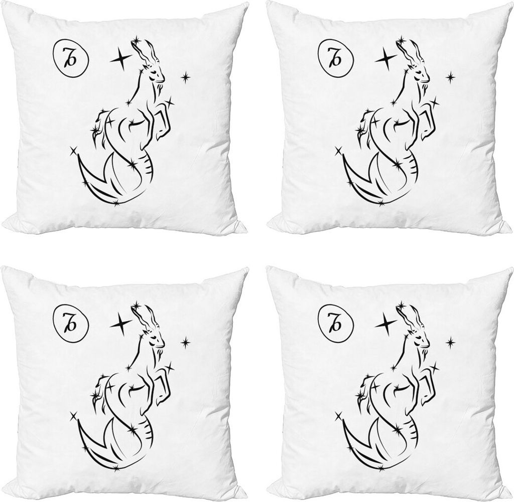 ABAKUHAUS Sternzeichen Steinbock Kissenbezug Set (4 Stück), Sketch Ziege, Moderner Doppelseitiger Digitaldruck, 45 cm x 45 cm, Schwarz und weiß