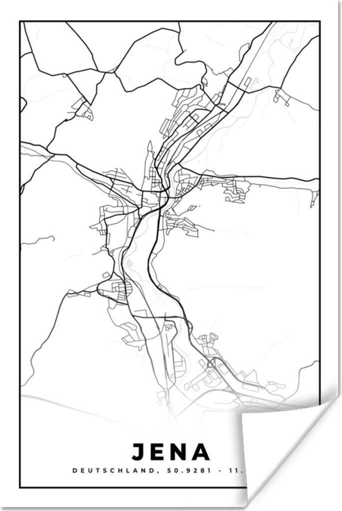 MuchoWow Poster Jena - Karte - Stadtplan 60x90 cm - Wanddekoration