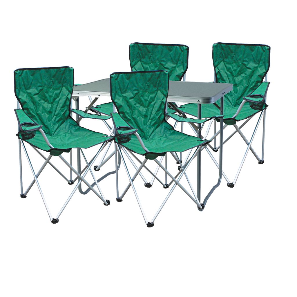 XL Tisch m Tragegriff und Campingstuhl mit Tasche 3-tlg lime Campingmöbel Set 