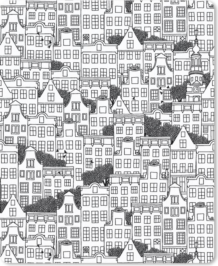 MuchoWow Mauspad Mousepad Amsterdam - Grachtenhaus - Zentangle 30x40 cm - Mousepads - Maus Mat - Pad - Mausunterlage - Mausmatten