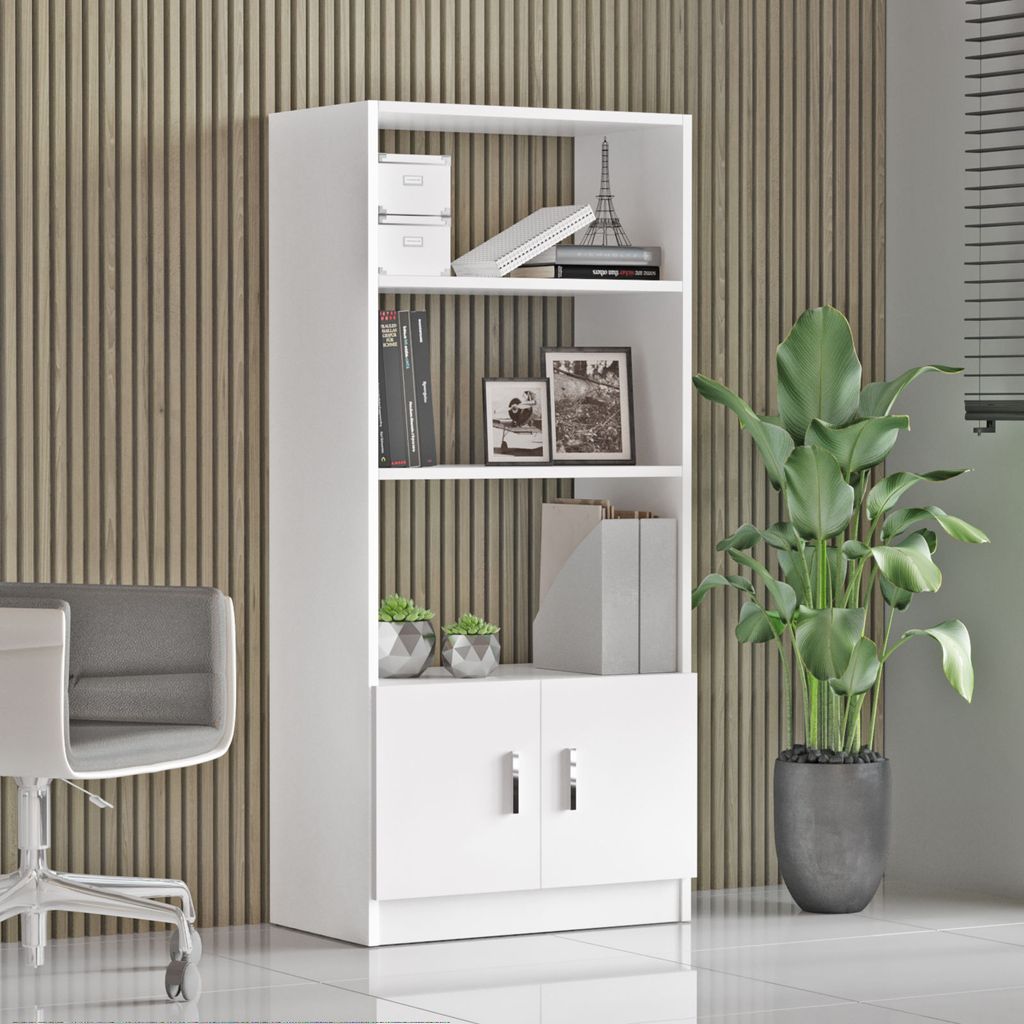 Skye Decor, Vo4-W, Bücherregal, 100 % MELAMINBESCHICHTETE SPANPLATTEN, Weiß, 64 x 35,5 x 140 cm
