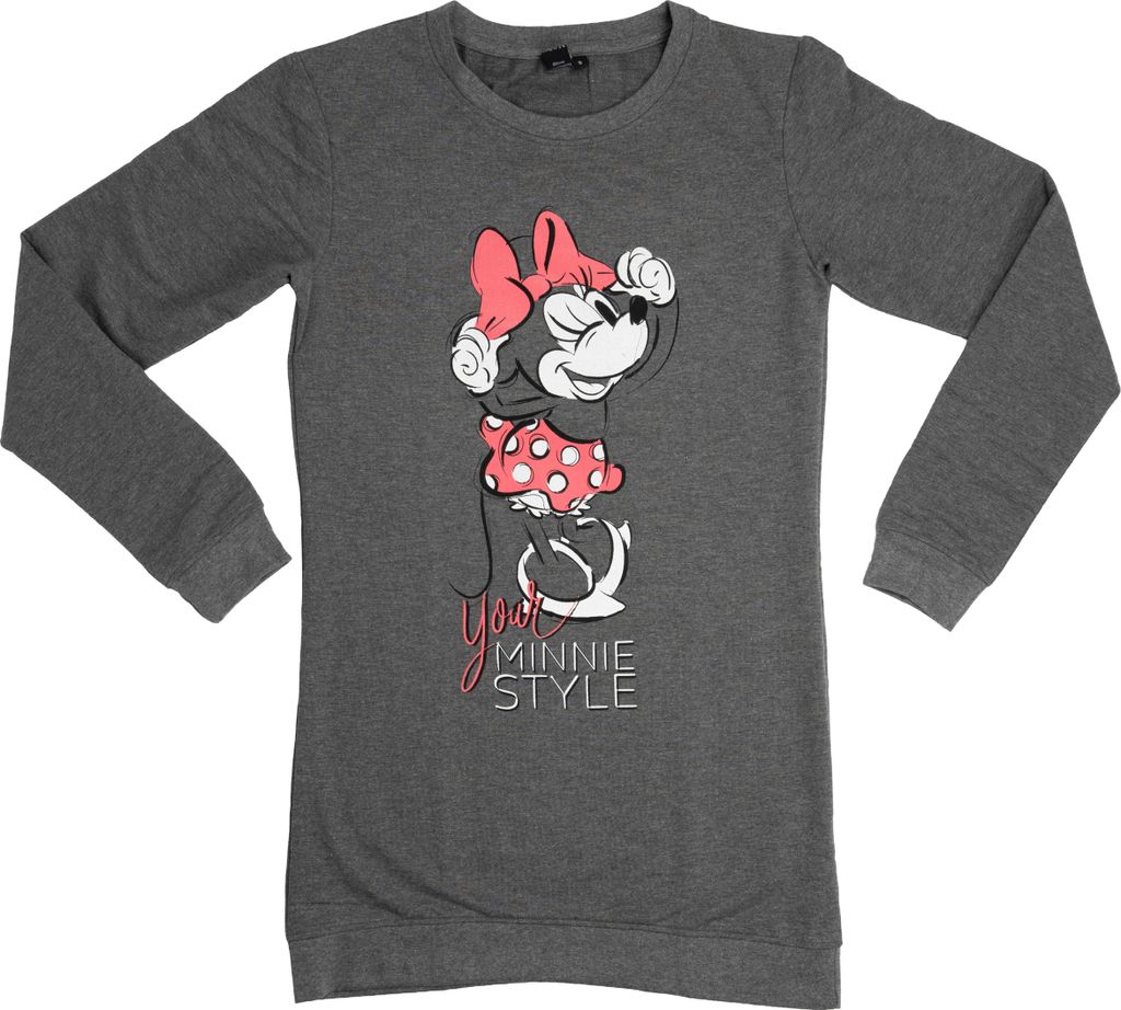 Disney Minnie Mouse Nachthemd für Damen Schlafshirt Pyjama Langarm Oberteil Grau S