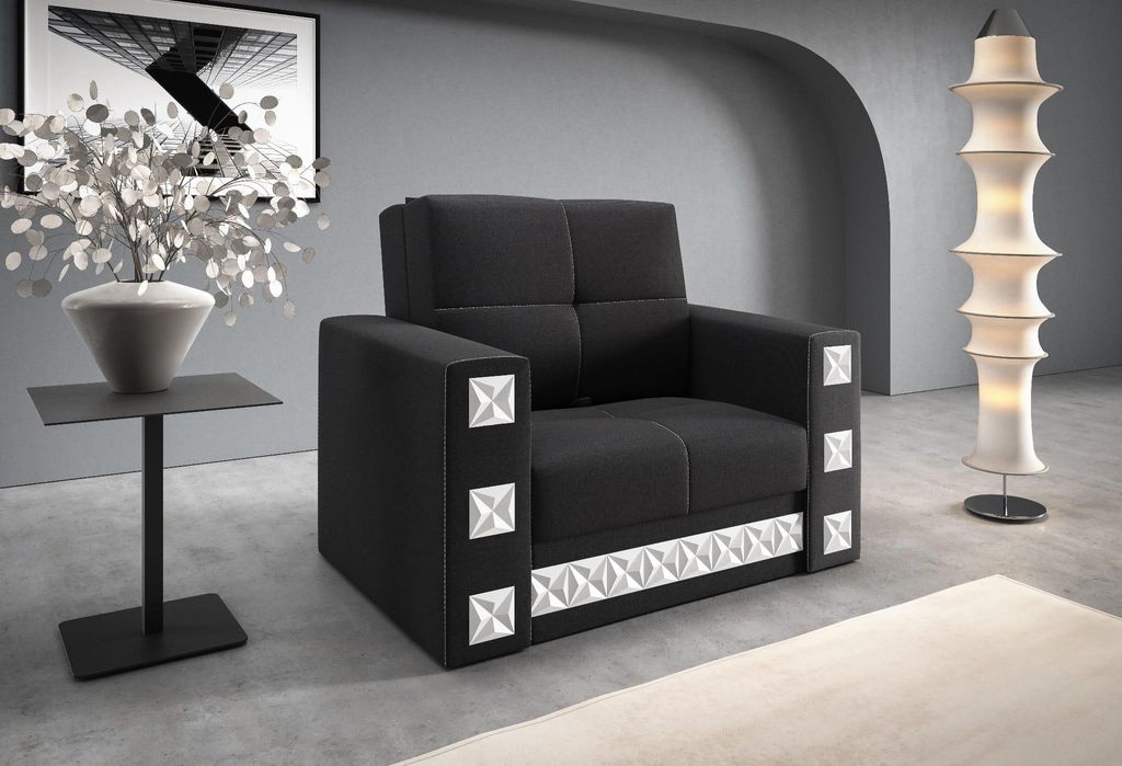 Manila 1-Sitzer 113 cm Schlafsofa Schwarz, Schlafcouch mit Bettkasten – bodenschonender Klappautomat ohne Rollen, Liegefläche 80 × 188 cm