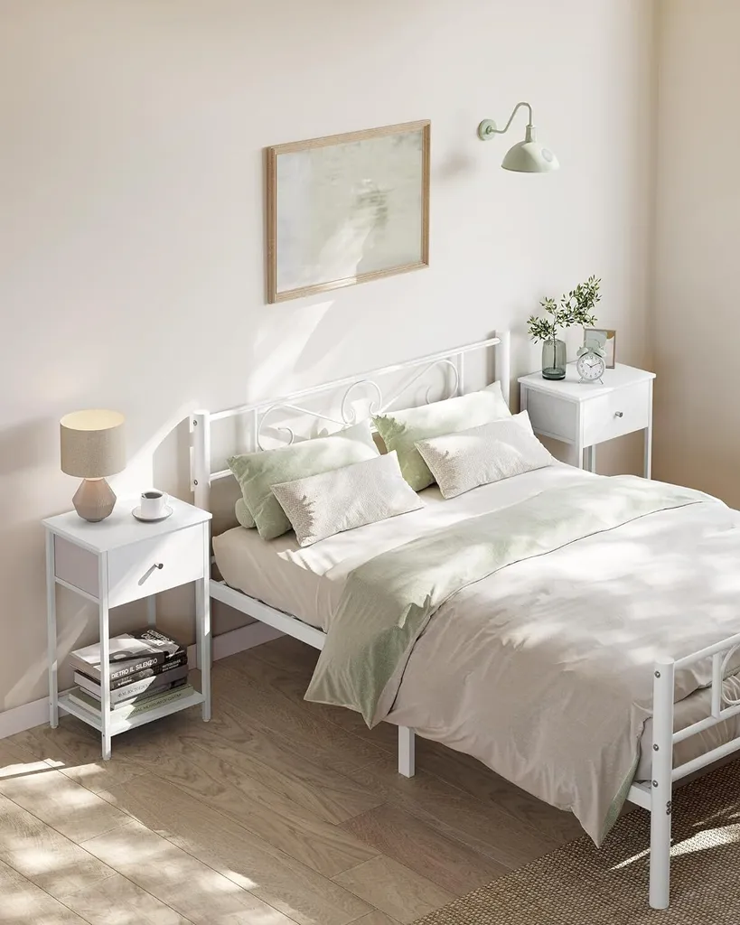 Petite table d'appoint design blanc avec tiroir de rangement et étagère - 4