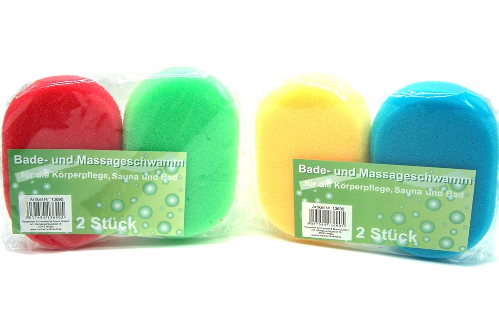 Badeschwamm  Dusch  Massageschwamm, 4 Farben, je 2 Stück in Produktbild 