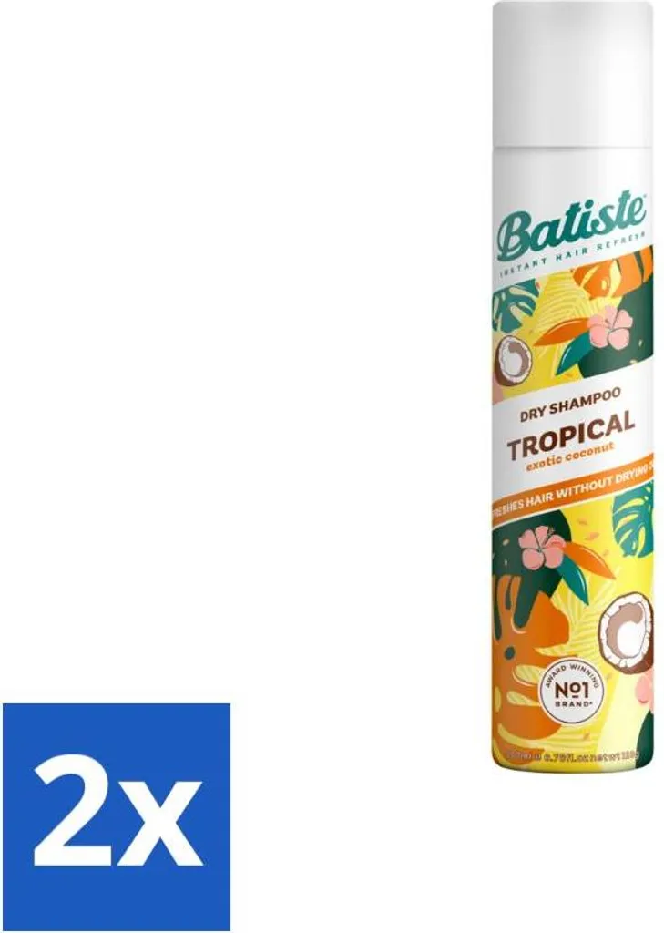 Stock 2x Batiste Tropical Dry Shampoo 200ml | Rinfresca Capelli Spray