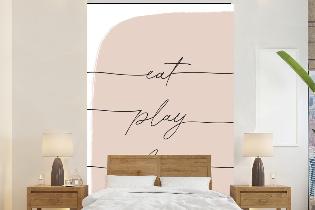 MuchoWow Fototapete für Wohnzimmer oder Schlafzimmer Wandtapete Vinyl Motivtapete Pastell - Zitate - Rosa - Minimalismus - 155x240 cm - Tapete