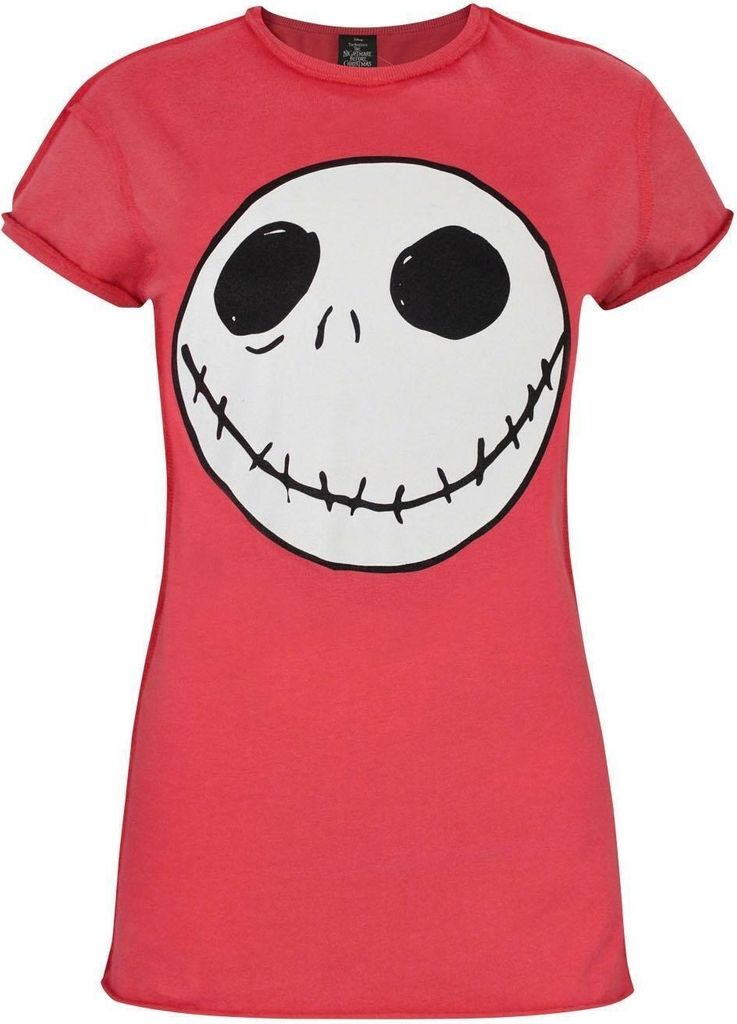 Nightmare Before Christmas - T-Shirt Umgekehrte Naht für Damen NS8378 (XL) (Rot)