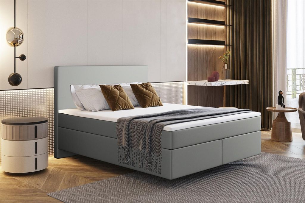 Boxspringbett Schlafzimmerbett ROCIO Nr.5 Delux 120x200cm in Kunstleder Grau