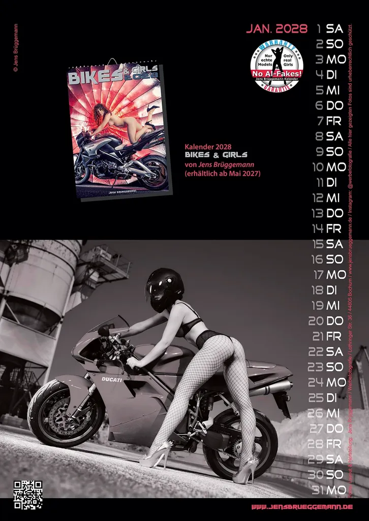 Calendrier Mural 2027 Bikes & Girls A3 - Décoration Murale pour Motards - 12