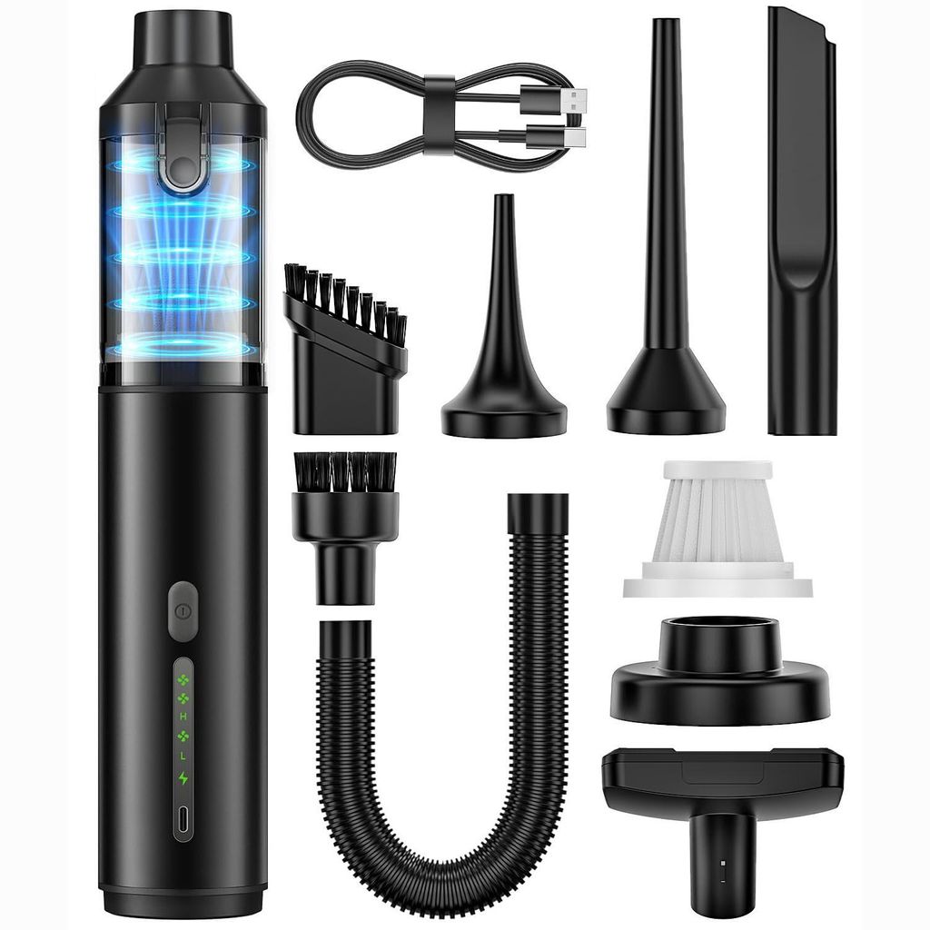 4-in-1 Autostaubsauger, Autosauger kabellos, Handstaubsauger, 16800Pa Saugkraft, 2 Saugstufen, Blas- & Aufpump-Funktion, für Auto, Büro, Tastatur