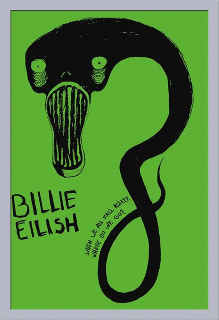 Eilish, Billie - Poster - Ghoul + cornice rimovibile, Shinsuke® Maxi MDF argento, disco acrilico