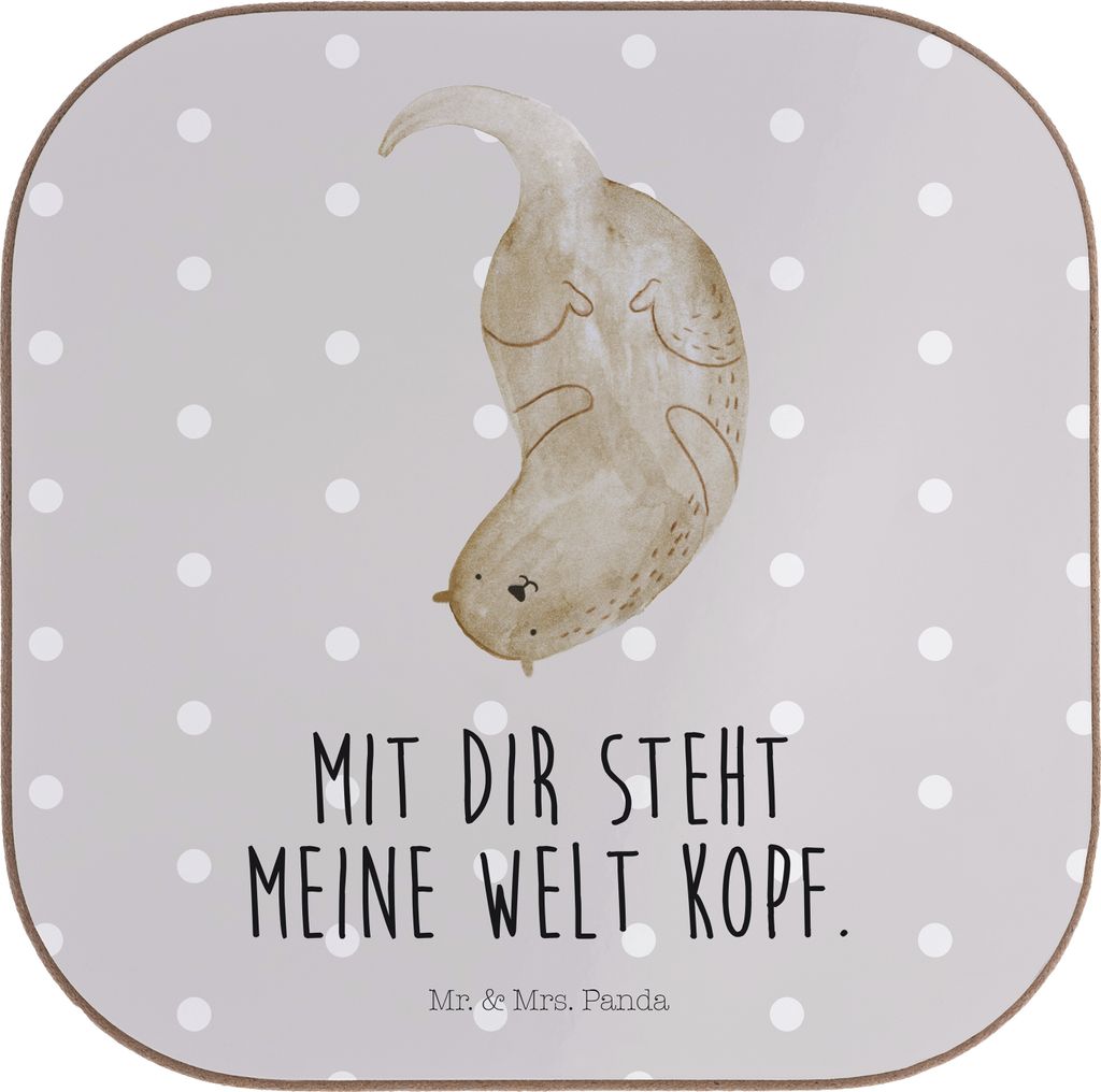 Mr. & Mrs. Panda Untersetzer für Gläser Otter Kopfüber - Grau Pastell - Geschenk, Verliebt, Liebesgeschenk, Tassen, gläseruntersetzer, Seeotter...