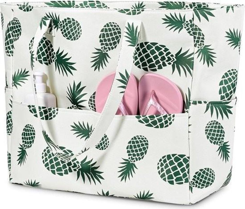 Strandtasche XXL Family mit Reißverschluss, Schwimmtasche Damen Groß Herren, leichte Strandtasche, faltbare Reisetasche für Picknick, Schwimmbad...