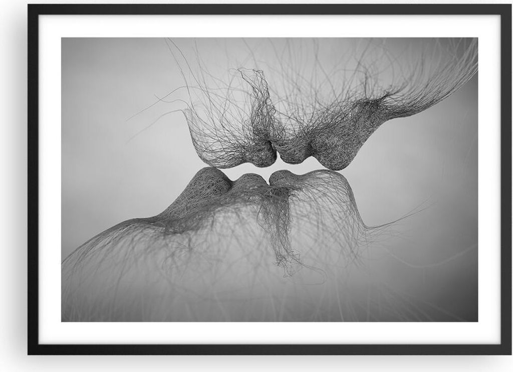 Gerahmtes Poster - Schwarzer Rahmen - Kuss Liebe Paar - 70x50 cm - Wand Bild - Wanddeko - Wandbilder - Kunstposter - Wandposter - Bilderrahmen - Bi...