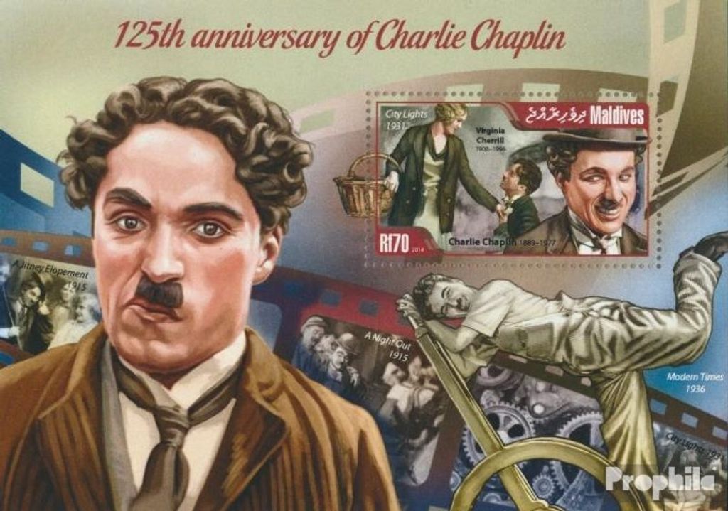 Briefmarken Malediven 2014 Mi Block 674 (kompl. Ausg.) postfrisch Charlie Chaplin