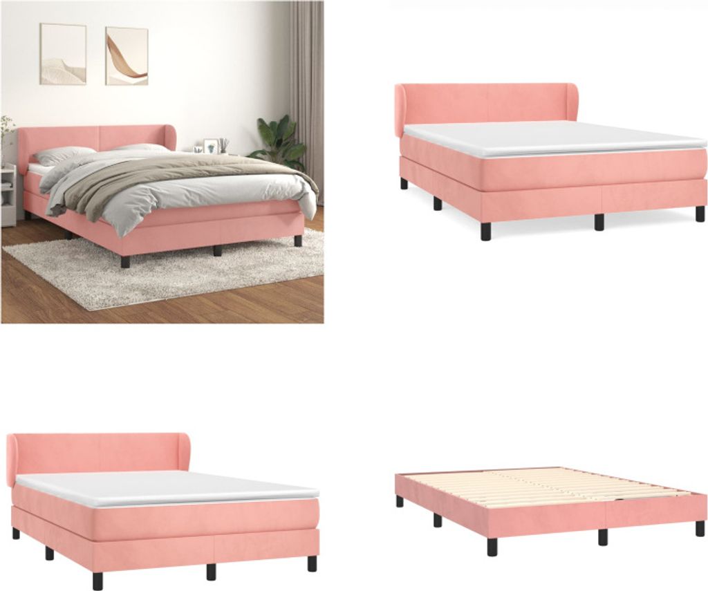 vidaXL Boxspringbett mit Matratze Rosa 140x200 cm Samt - Boxspringbett - Boxspringbetten - Bett - Schlafzimmermöbel